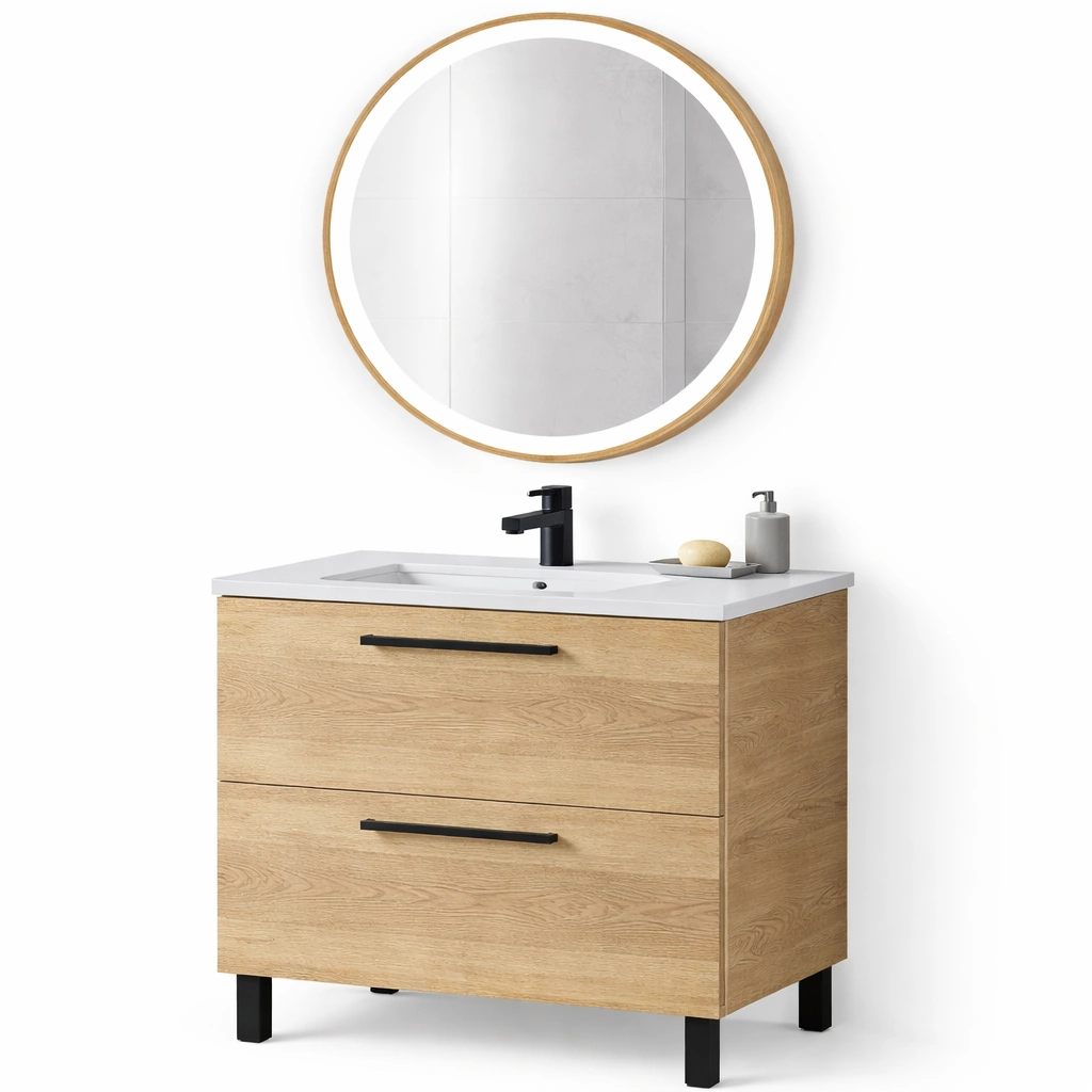 Mueble de bano con lavabo integrado y cajones de almacenamiento-cozanoe